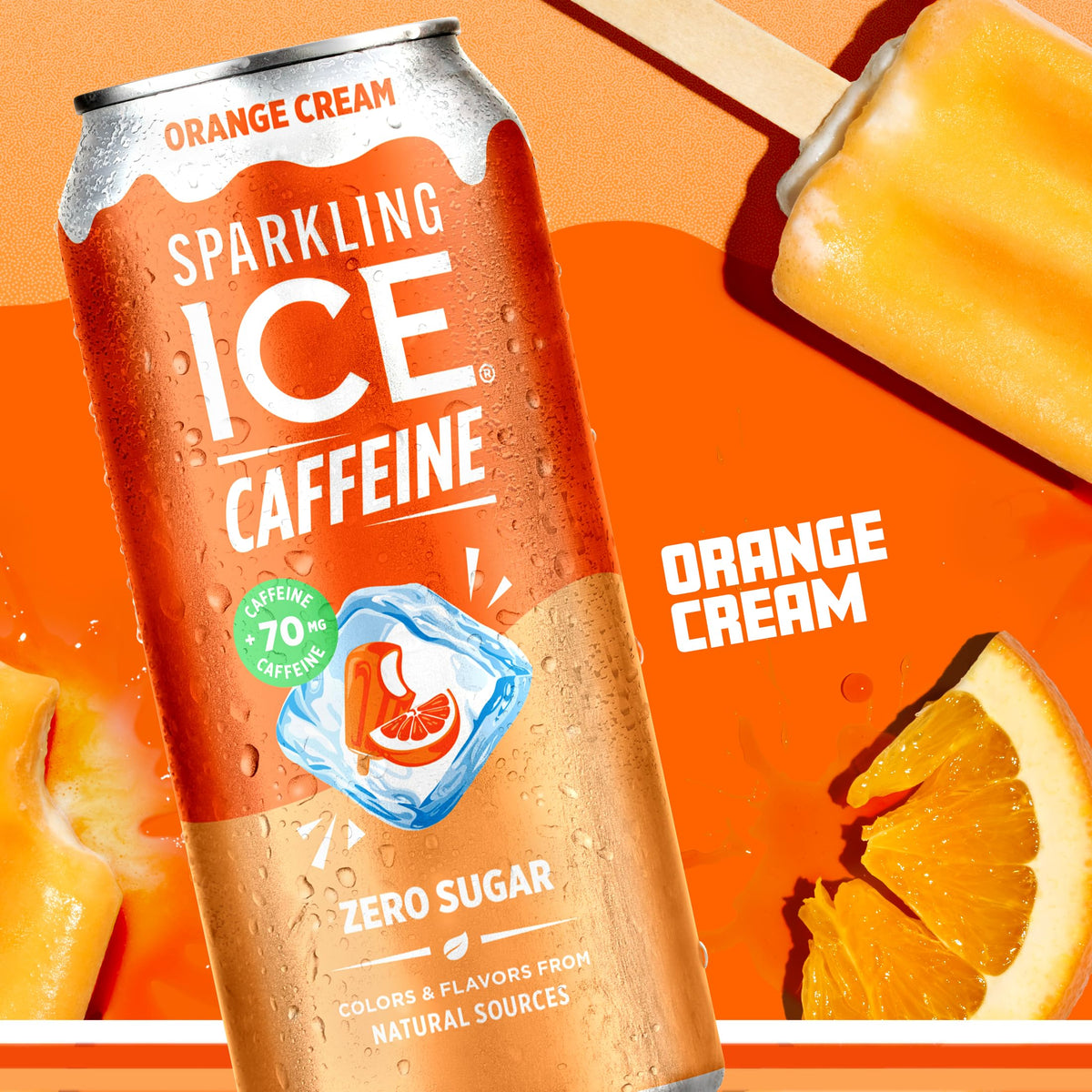 Sparkling Ice Shoppe Orange Cream being poured into a glass with fizz
