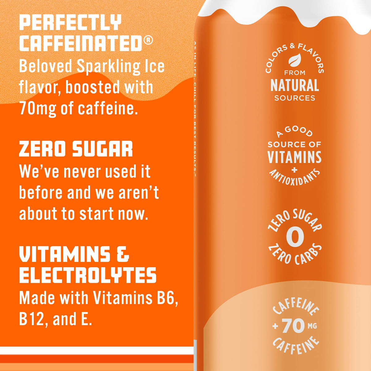 Nutrition panel of Sparkling Ice Shoppe Orange Cream highlights zero sugar and caffeine