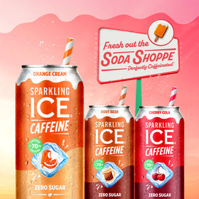 12-pack of Sparkling Ice Shoppe Orange Cream cans on display