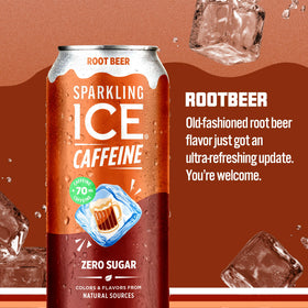 Sparkling Ice Shoppe Root Beer can side angle highlights zero sugar.
