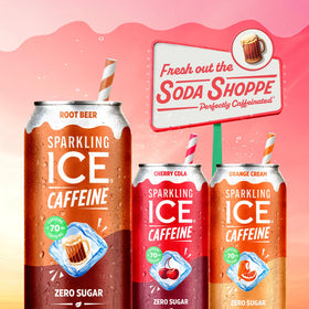 Sparkling Ice Shoppe Root Beer can with natural color from real fruit.