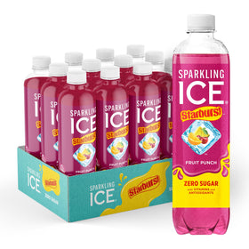Sparkling Ice Starburst Fruit Punch bottle front, vibrant color and zero sugar