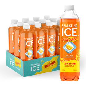 Sparkling Ice Starburst Orange bottle front shows bold flavor and zero sugar.