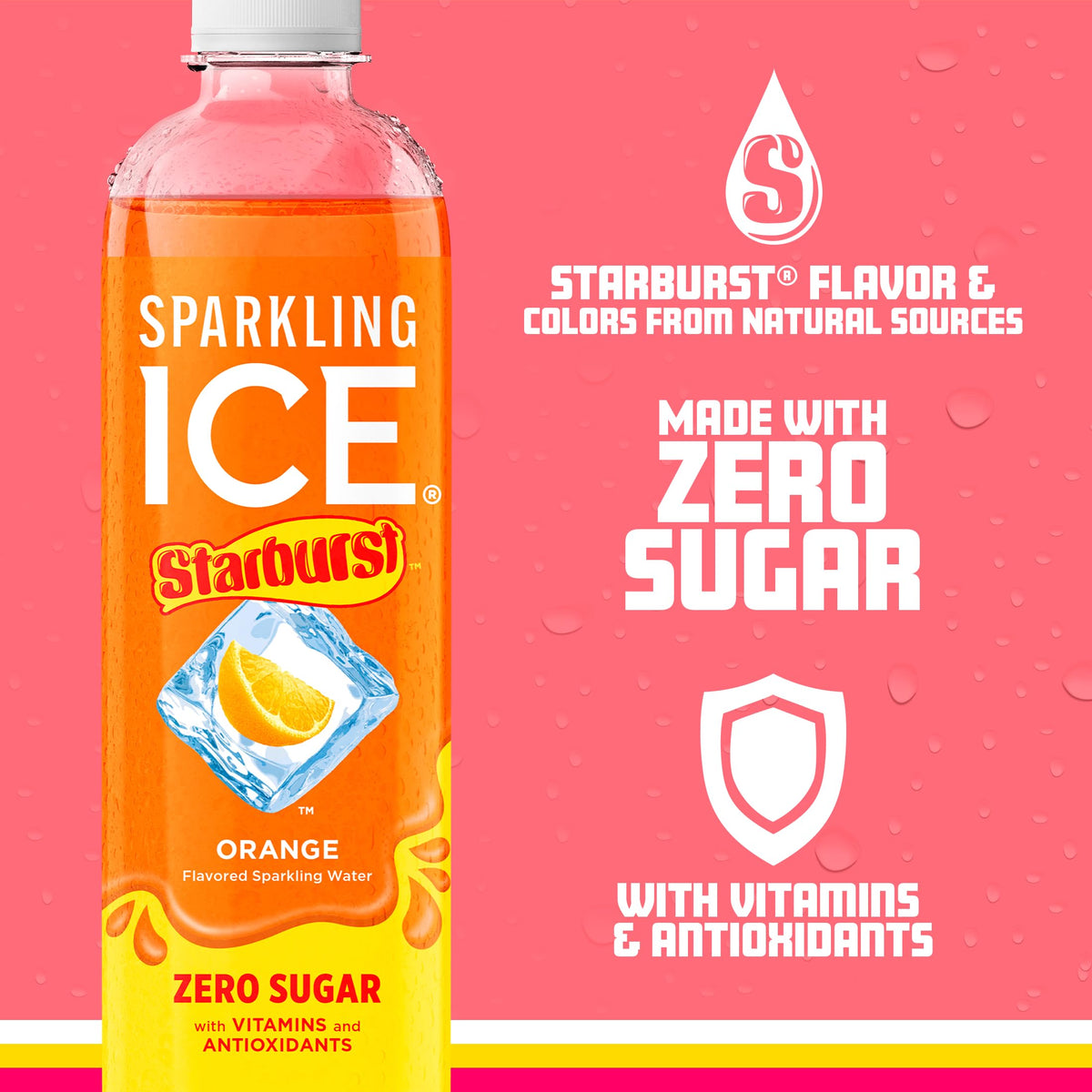 Sparkling Ice Starburst Orange label emphasizes vitamins and natural color.