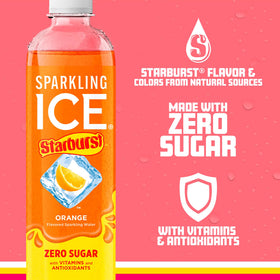Sparkling Ice Starburst Orange label emphasizes vitamins and natural color.
