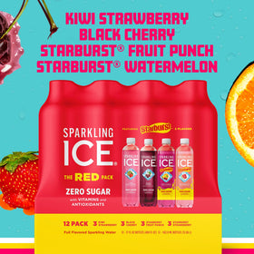 Sparkling Ice Starburst Red Fruit Punch can, bold Starburst flavor