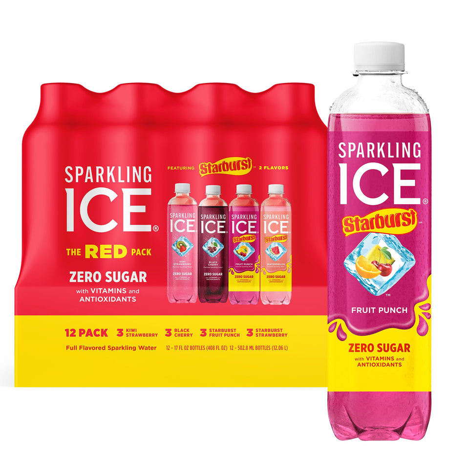 Sparkling Ice Starburst Red Kiwi Strawberry can, zero sugar refreshment