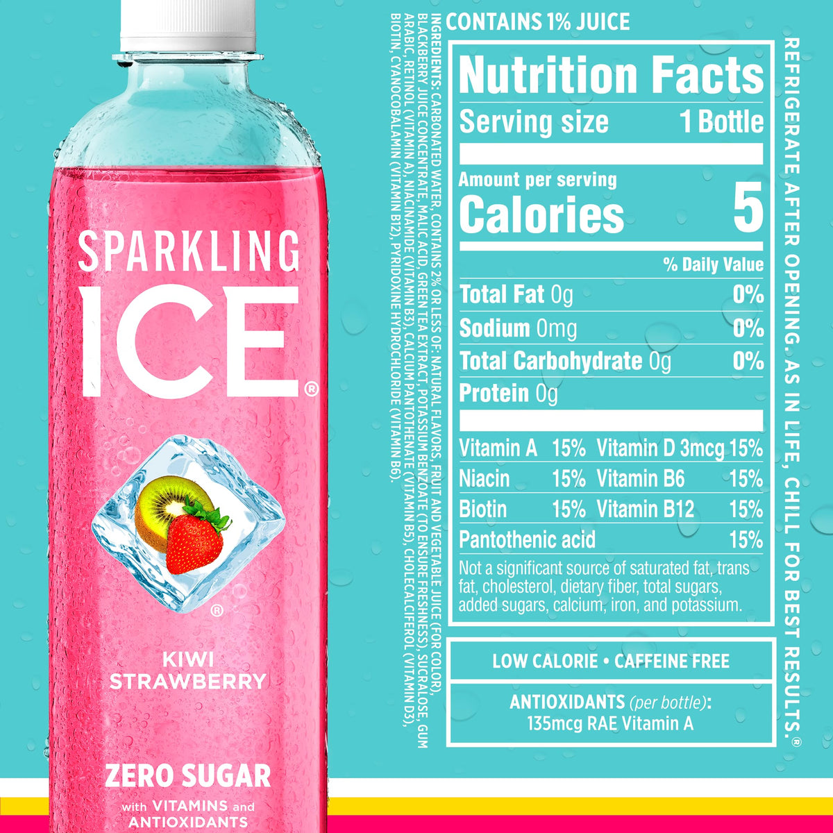Closeup of Sparkling Ice Starburst Red label with vitamins