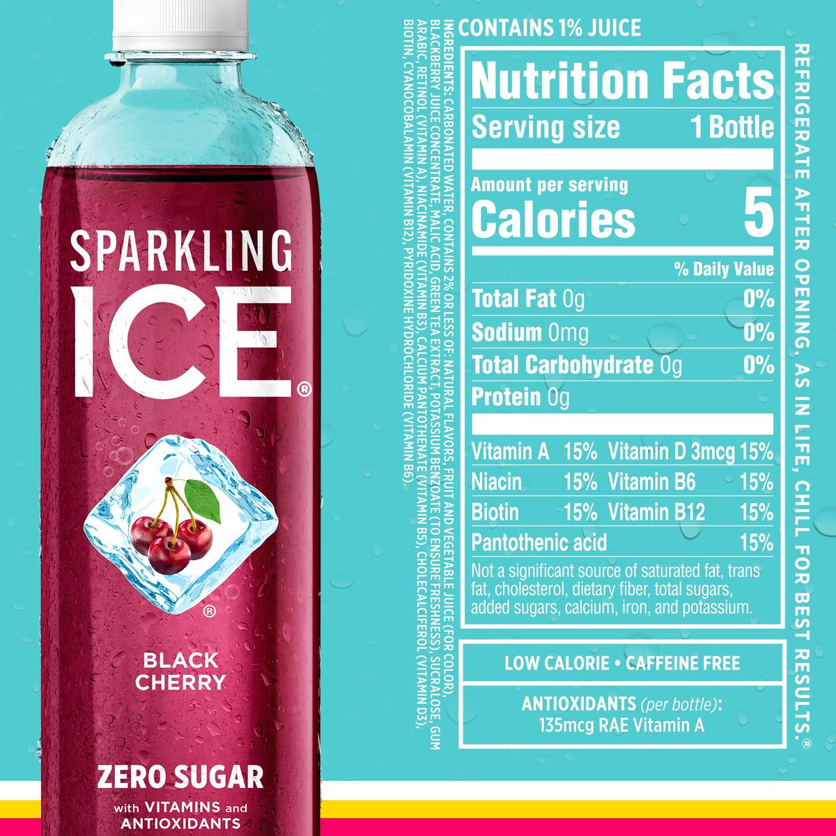 Nutrition facts panel on Sparkling Ice Starburst Red can