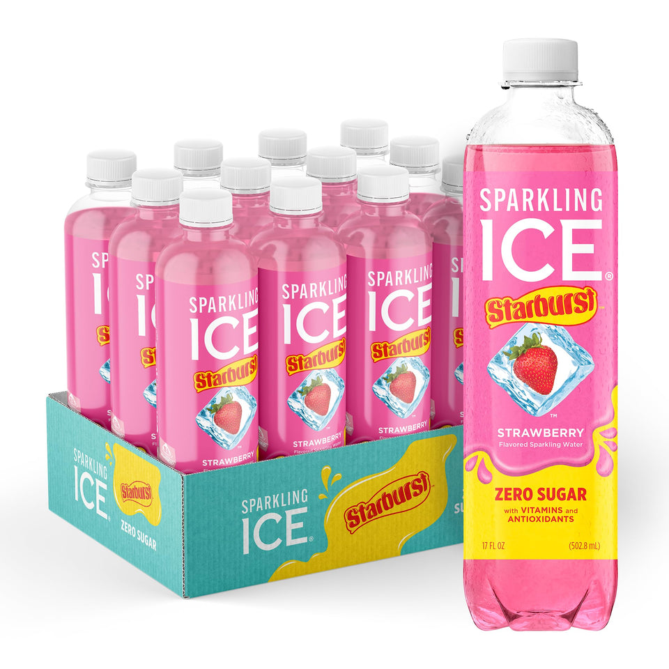 Sparkling Ice STARBURST Strawberry bottle with zero sugar and bold flavor.