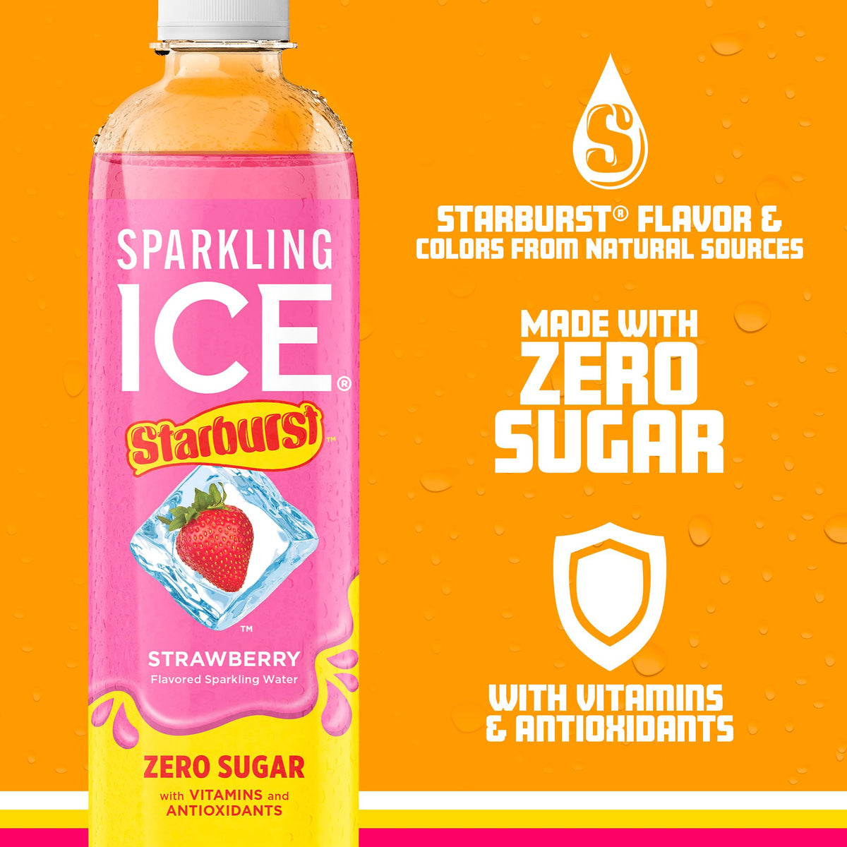 Sparkling Ice STARBURST Strawberry can on a table, ready for a refreshing break.