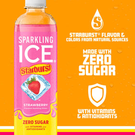 Sparkling Ice STARBURST Strawberry can on a table, ready for a refreshing break.