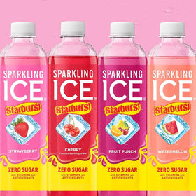Sparkling Ice Starburst Strawberry can delivering fruity refreshment with zero sugar and vitamins.