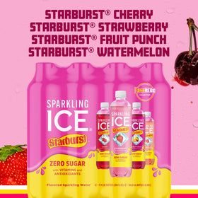 Sparkling Ice Starburst cherry bottle with vitamins for a tasty pick-me-up