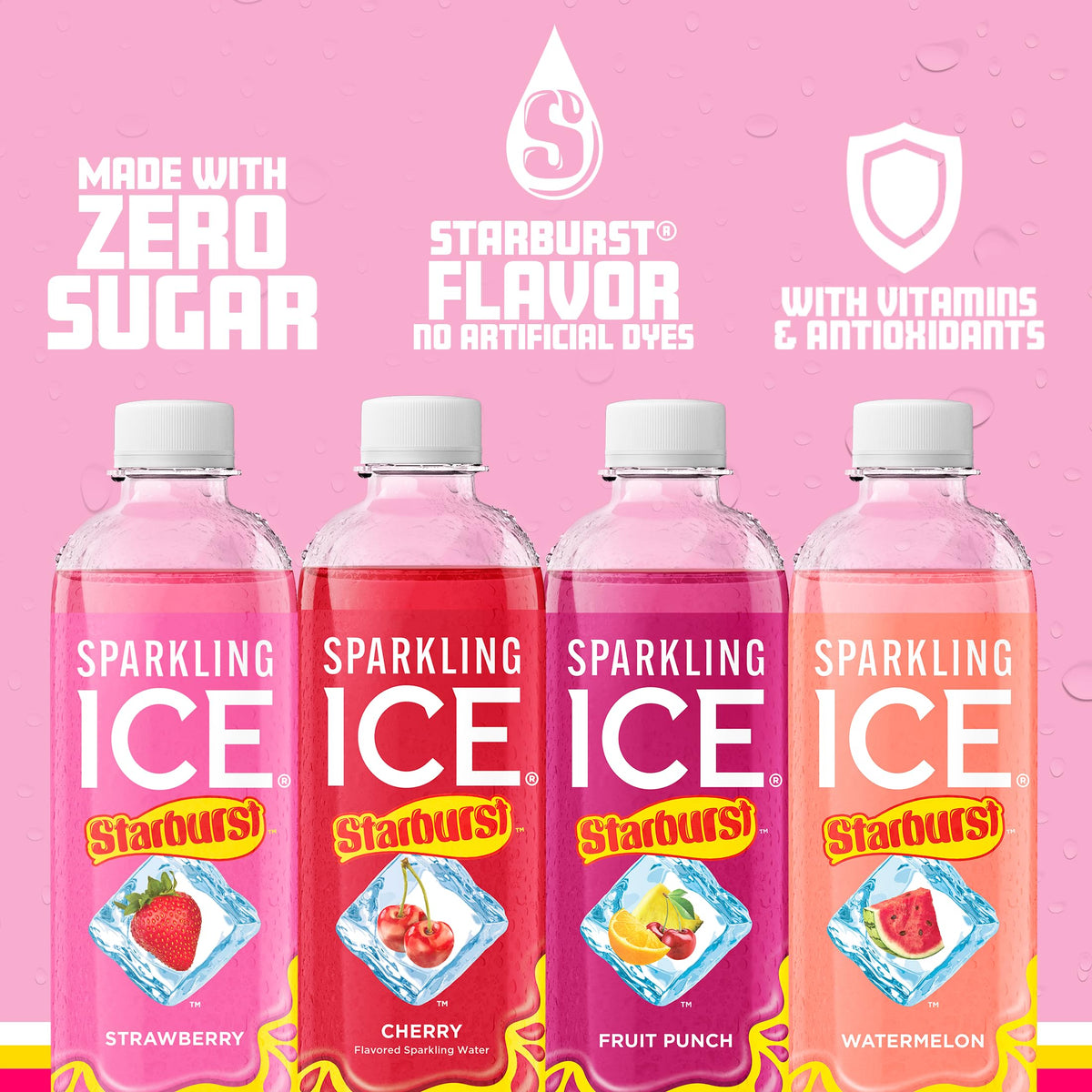 Sparkling Ice Starburst fruit punch bottle, juicy flavor, low calories