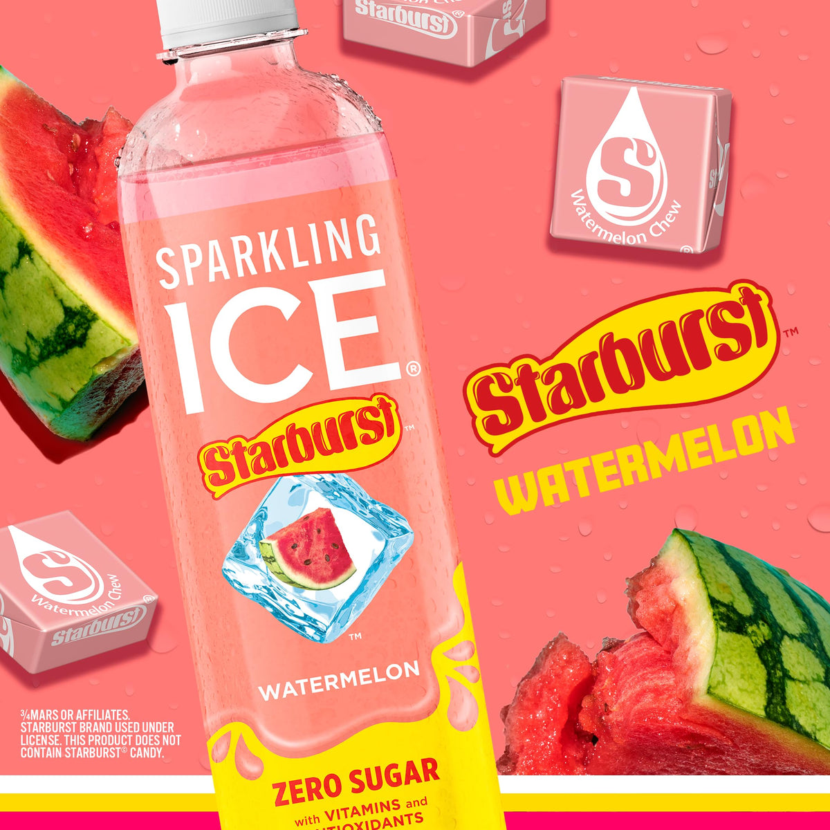 Sparkling Ice Starburst Watermelon bottle front view for on-the-go hydration