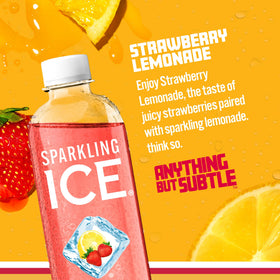 Sparkling Ice Strawberry Lemonade glass shows fizz, ideal mocktail mixer.