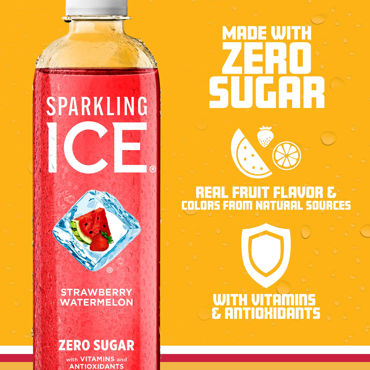 Sparkling Ice Strawberry Watermelon glass highlighting vitamin-enriched, low-calorie refreshment