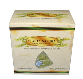 Spartan Natura Greek Mountain Tea pyramid bags for quick, caffeine-free brews.