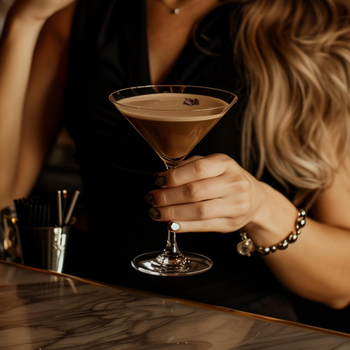 Speakeasy Espresso Martini garnish for mocktails offers stylish, non-alcoholic appeal.