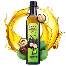 Species Nutrition macadamia oil bottle pour for smooth, buttery flavor in cooking