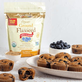 Spectrum Essentials flaxseed on pantry shelf signals Non-GMO and Organic quality