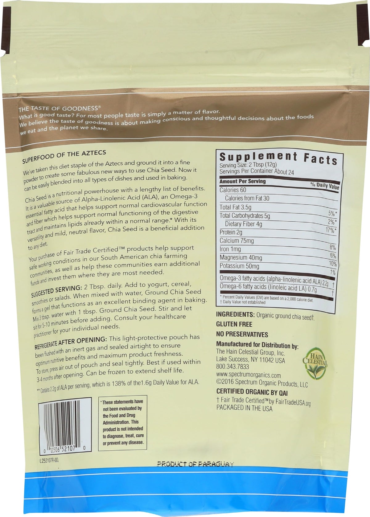 Spectrum Essentials Ground Chia Seed powder closeup highlighting fine texture for easy blending