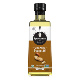 Spectrum Naturals Organic Refined Peanut Oil bottle ideal for all-purpose cooking and high-heat frying.