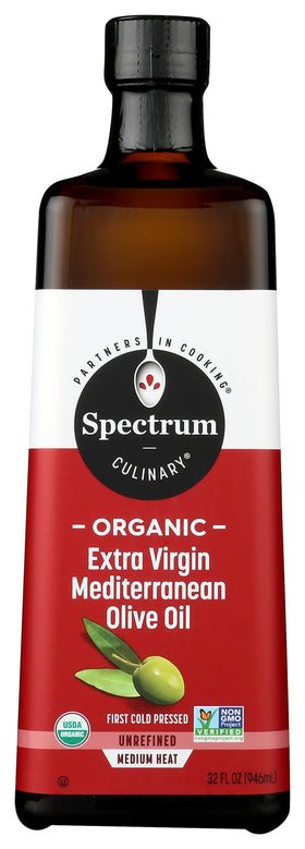 Spectrum Organic Mediterranean Olive Oil bottle for light frying and delicate flavor.