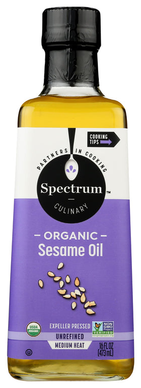 Spectrum Organic Sesame Oil unrefined bottle 16 oz for nutty flavor