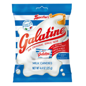 Sperlari Galatine milk candy bag packaging highlighting portable, shareable Italian treat.