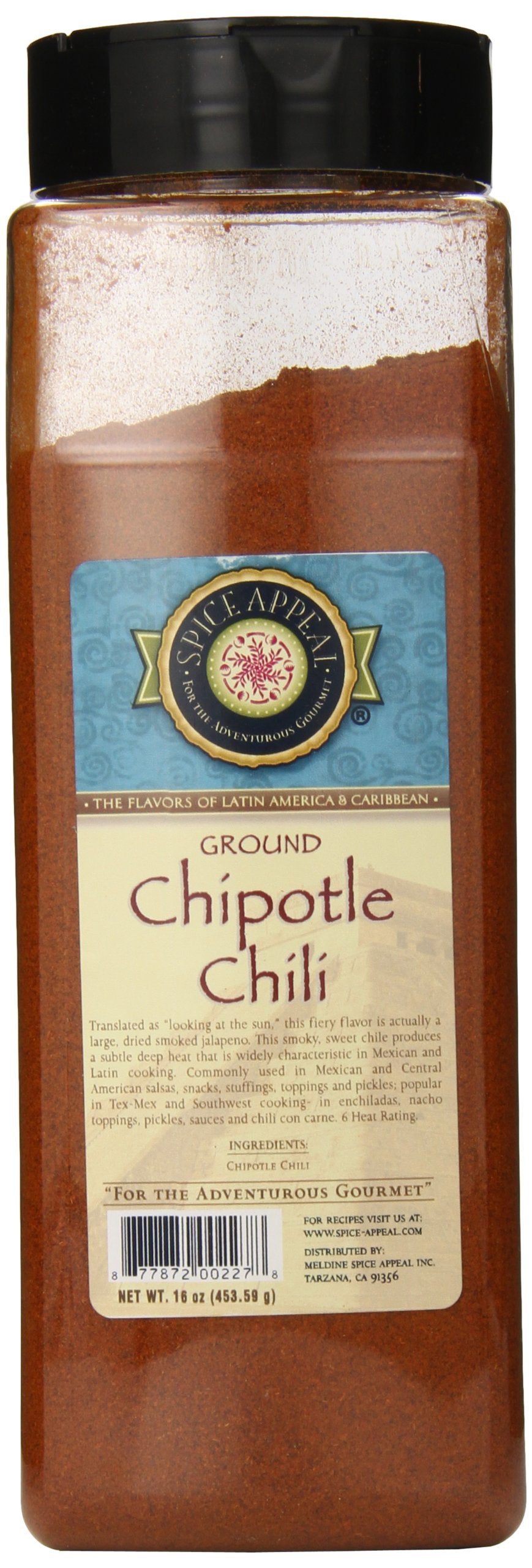 Spice Appeal Chipotle Chili Ground bottle close-up, versatile seasoning for bold meals.