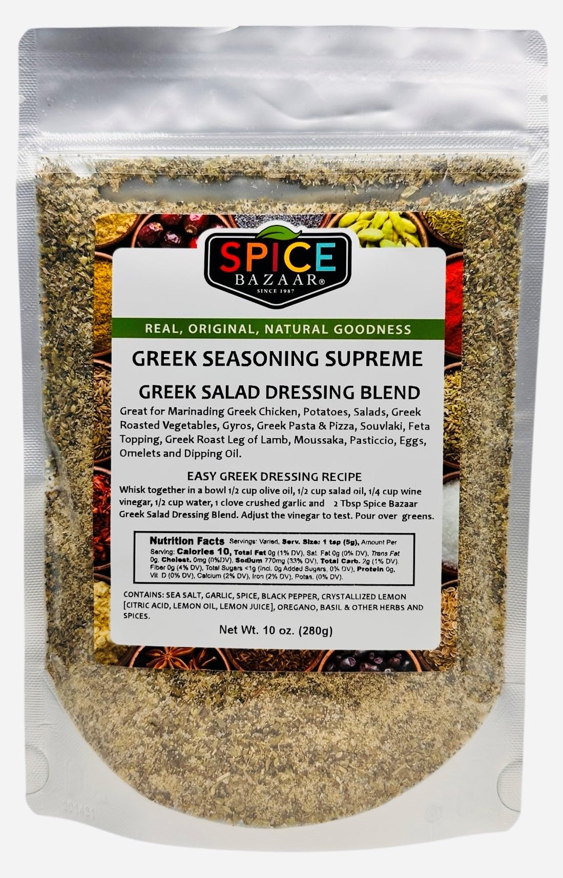 Spice Bazaar Greek Seasoning Supreme bottle enhances Mediterranean flavor in meals