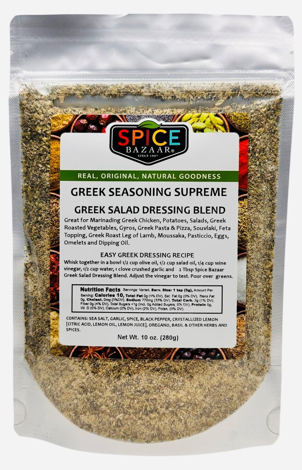 Spice Bazaar Greek Seasoning Supreme bottle enhances Mediterranean flavor in meals