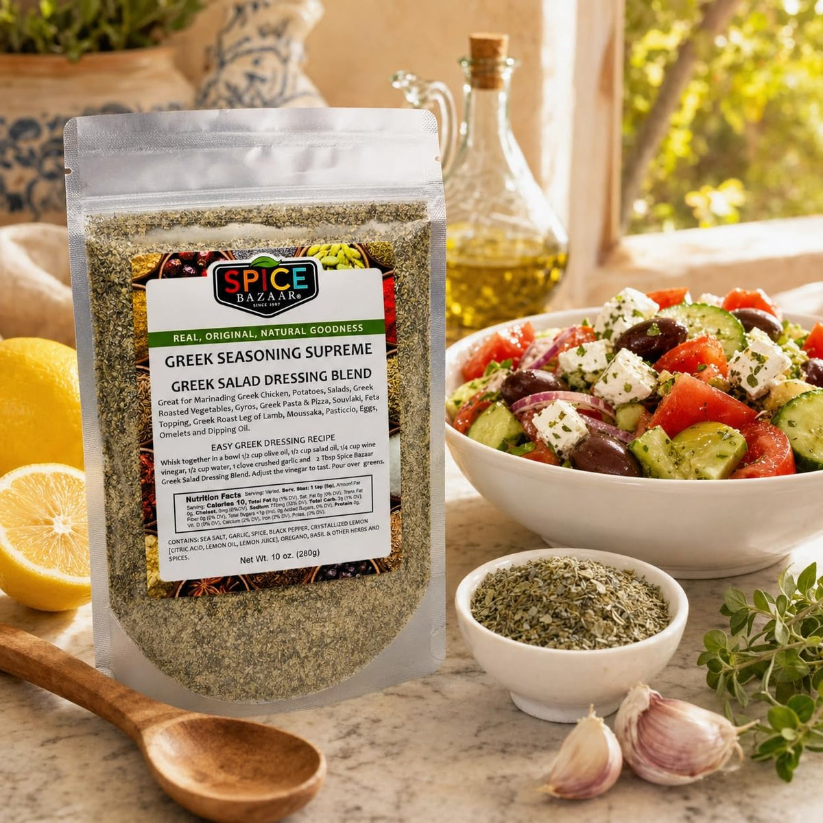 Spice Bazaar Greek Seasoning Supreme dressing bowl ready for quick dressings
