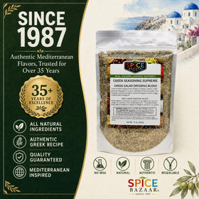 Spice Bazaar Greek Seasoning Supreme on salad for extra herbaceous brightness