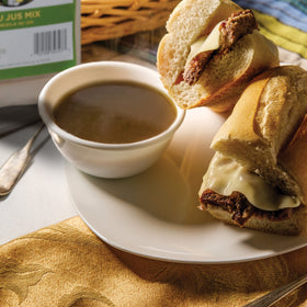 French dip sandwich with Spice Classics au jus mix for enhanced dipping broth