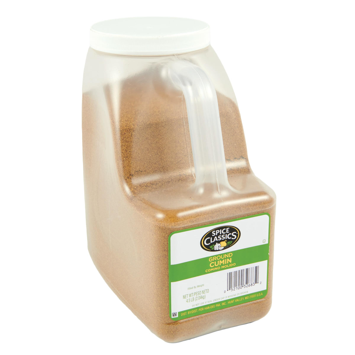 Spice Classics ground cumin in a 4-5lb container with a clear lid for easy measuring.