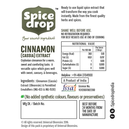 Spice Drop Cassia extract drops dispensed for quick flavoring in recipes