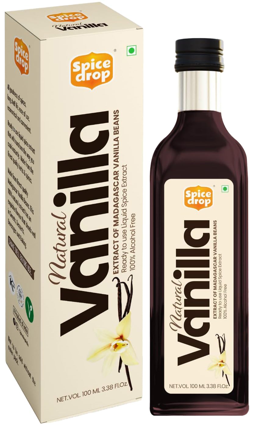 Spice Drop Pure Madagascar Vanilla Extract bottle with rich aroma for baking.