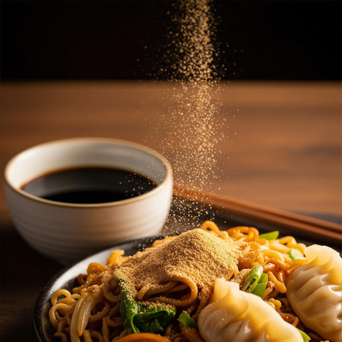 SPICE ENTHUSIAST Soy Sauce Powder being sprinkled for meat seasoning