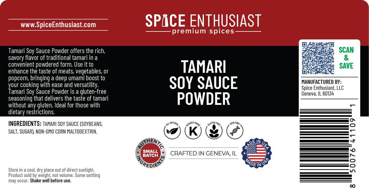 SPICE ENTHUSIAST Tamari Powder on kitchen shelf showing long shelf life