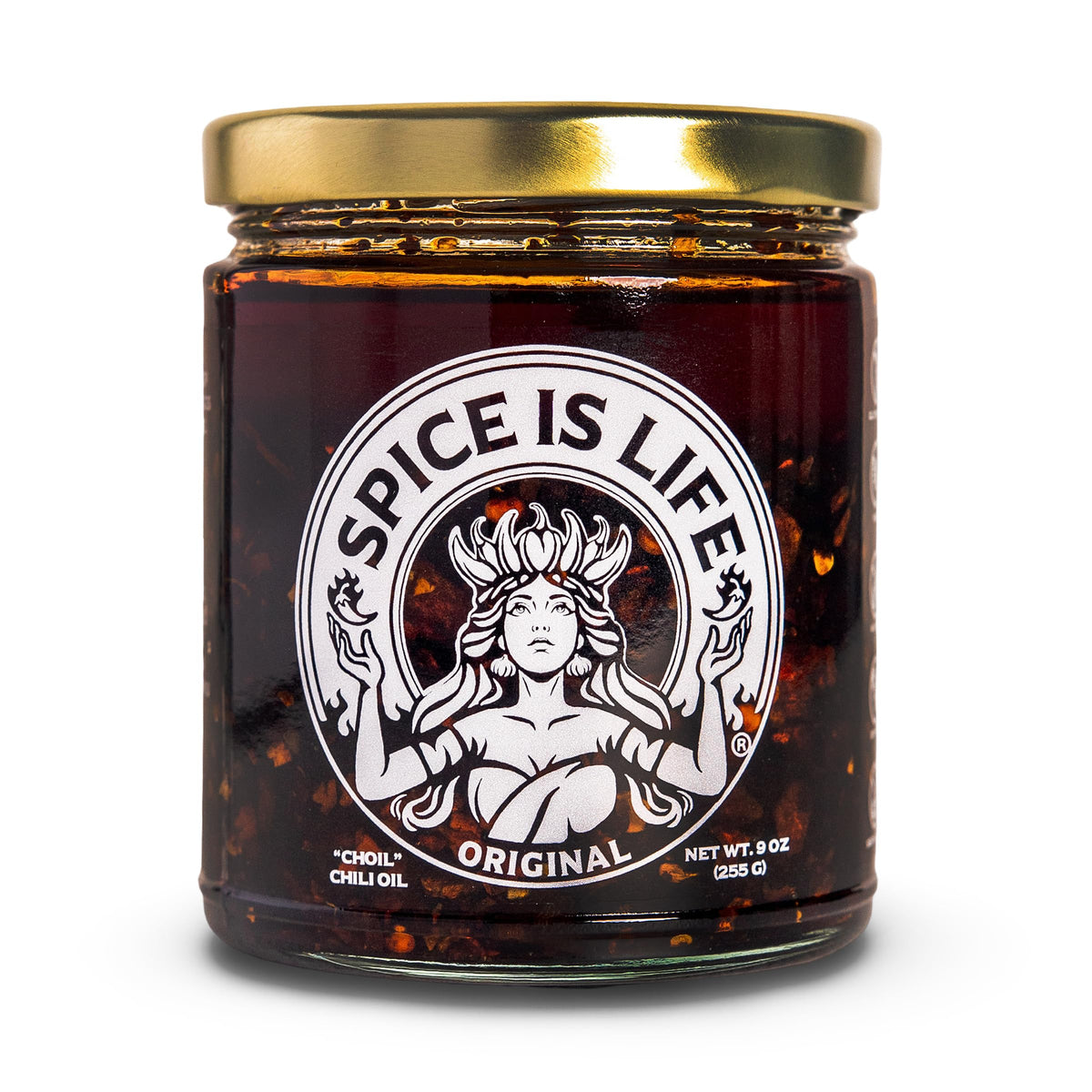 Spice is Life Original chili crisp oil bottle with garlic and shallots for savory heat.