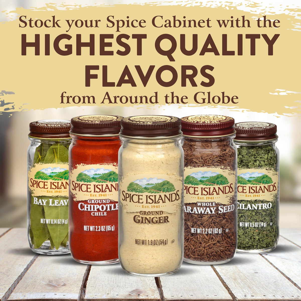 Spice Islands bay leaf packaging detail signals clean, unadulterated spice.