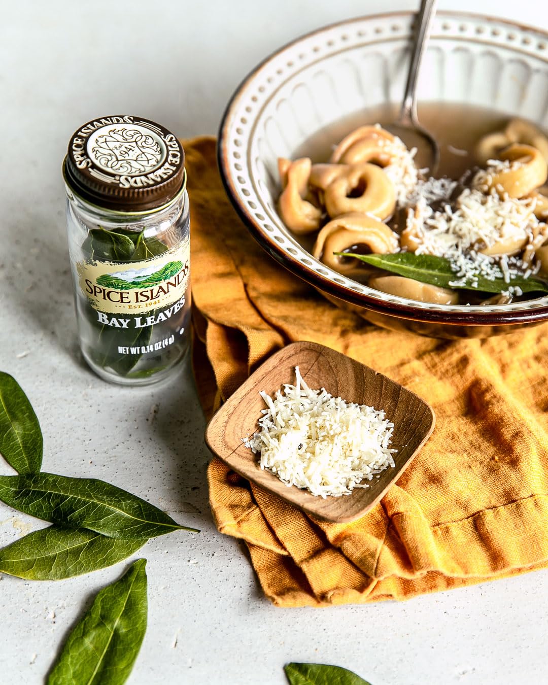 Spice Islands bay leaf textured leaves show natural color for fragrant herb blends.