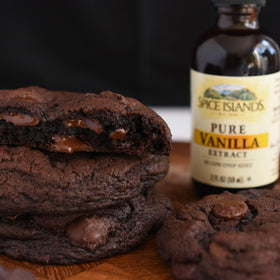 Spice Islands Vanilla in cookie dough image, enhances flavor with natural sweetness.
