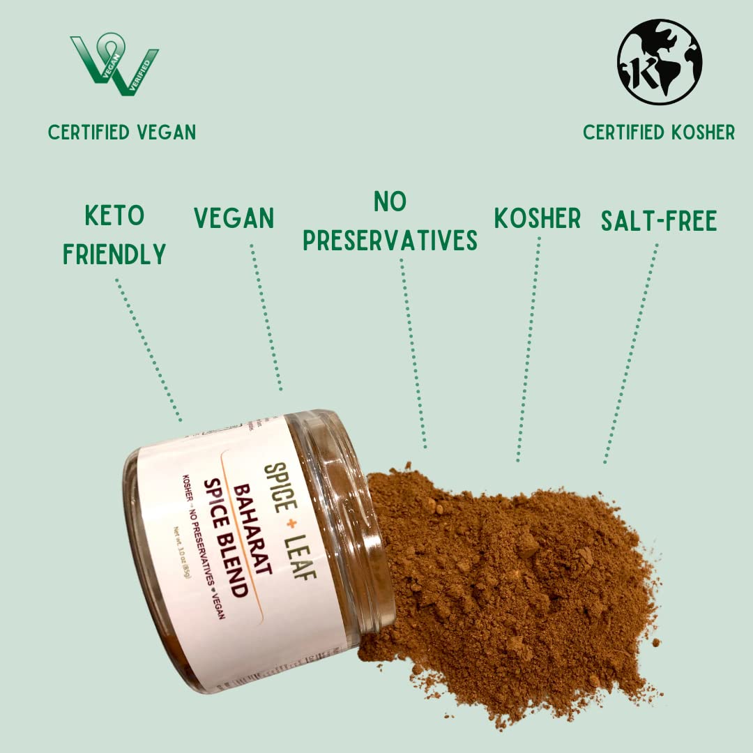 SPICE + LEAF Baharat jar closeup highlights warm spice notes for cooking