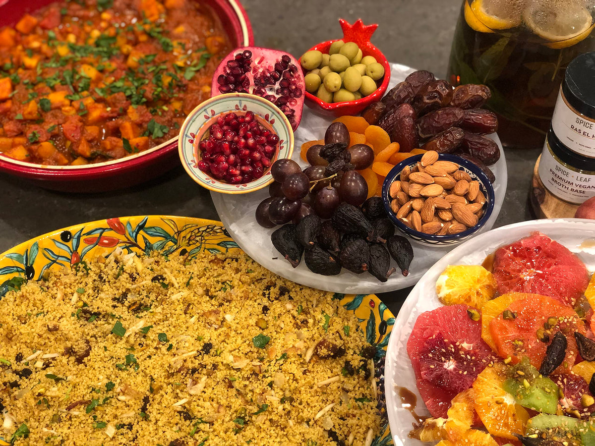 SPICE + LEAF Ras El Hanout container closeup reveals vibrant texture and color.