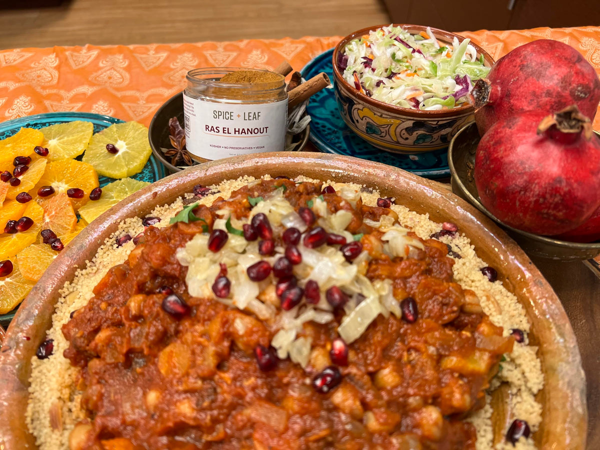 SPICE + LEAF Ras El Hanout label highlights all-natural, salt-free spice blend quality.