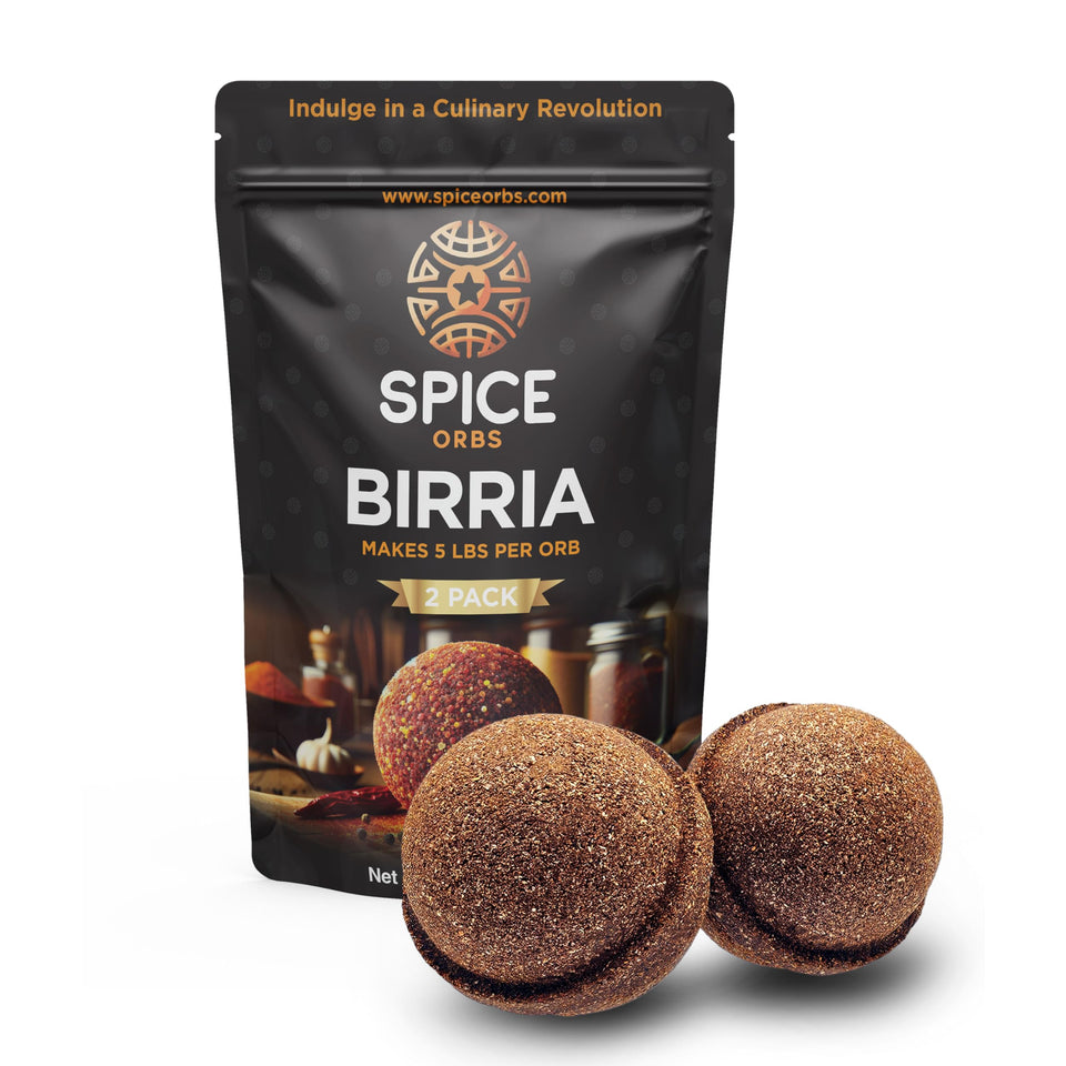 Spice Orbs birria spice orb bombs pack on a rustic counter, simplifying weeknight meals.